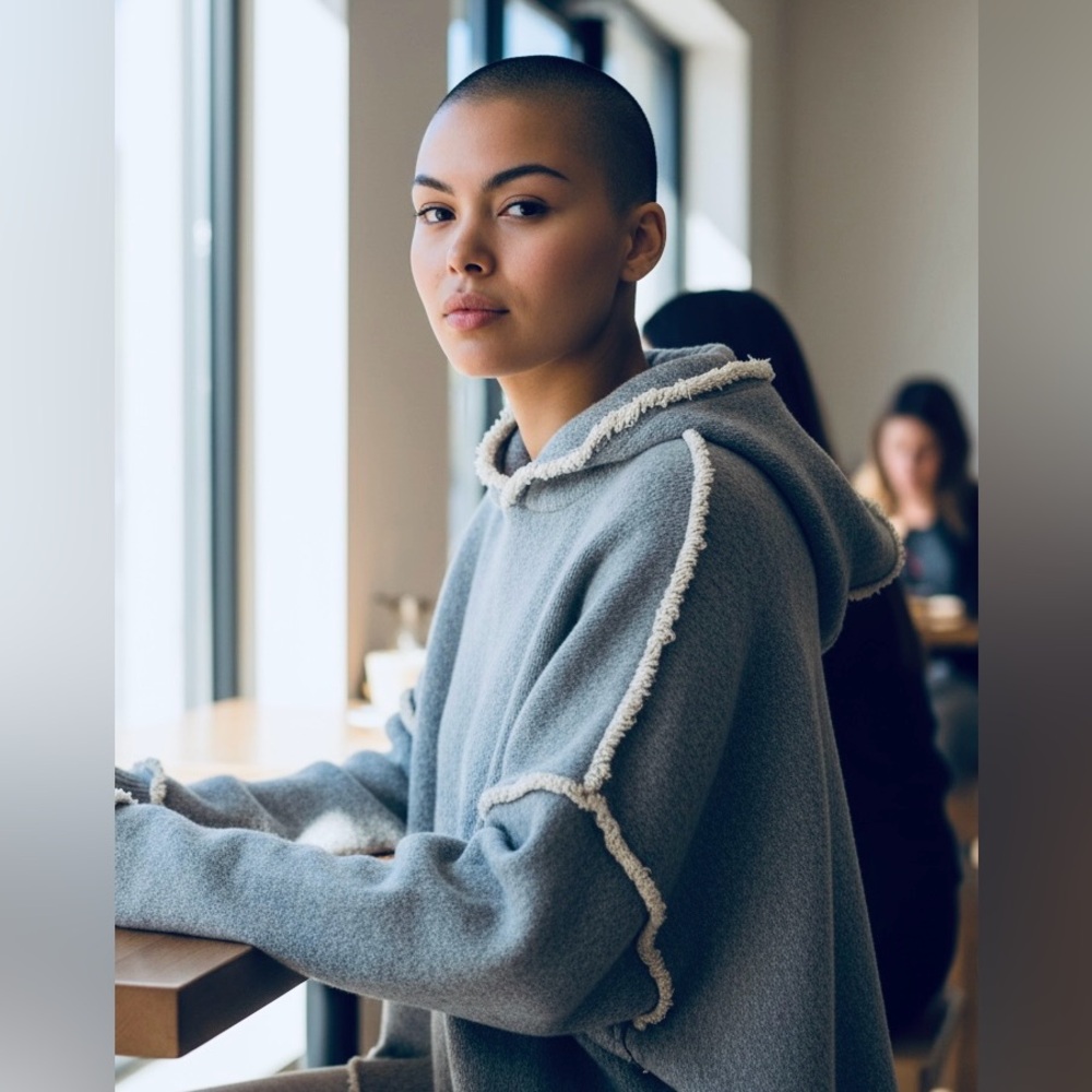 Free People Movement raw edge grey terry sweatshirt with oversized hood size XS - Picture 8 of 8